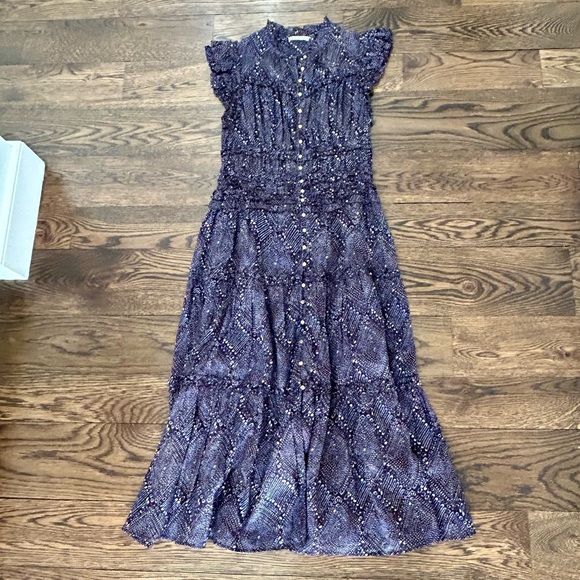 Ulla Johnson Rosalind Indigo Print Ruffle Midi Dress - Picture 2 of 14